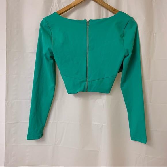 Bebe Mint Green Crossover Crop Top Long Sleeve - Picture 4 of 12